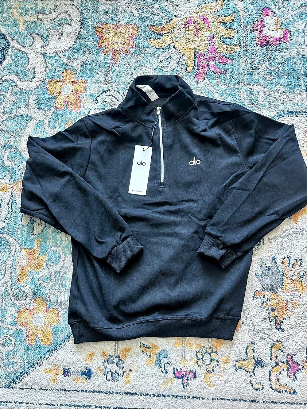 Alo Quarter-Zip Pullover in Black Size Medium NWT